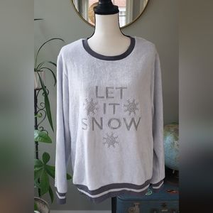 Secret Treasures Gray Fuzzy Christmas Sweatshirt Let It Snow Size XL